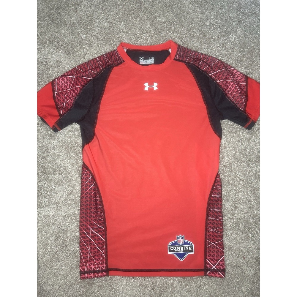 Under Armour HeatGear Men's LG Red/Black NFL Combine Compression Crew Neck Tee